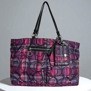 Coach‎ Y2K 2 Piece Colorful Metallic Oversized Large C Logo Tartan Plaid Handbag